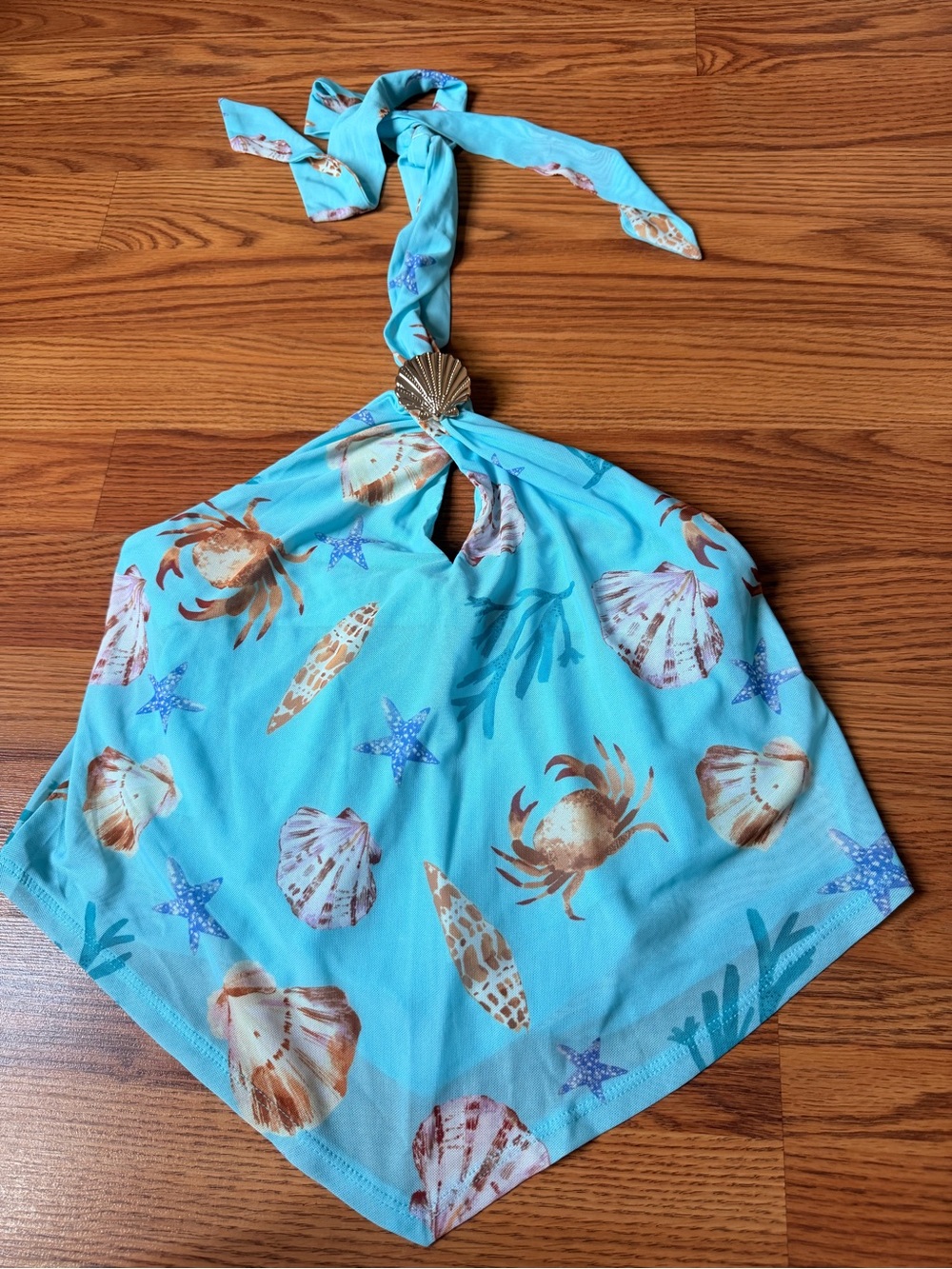 Sea Shell Crab Halter Top Blue Beach Size Small NWT